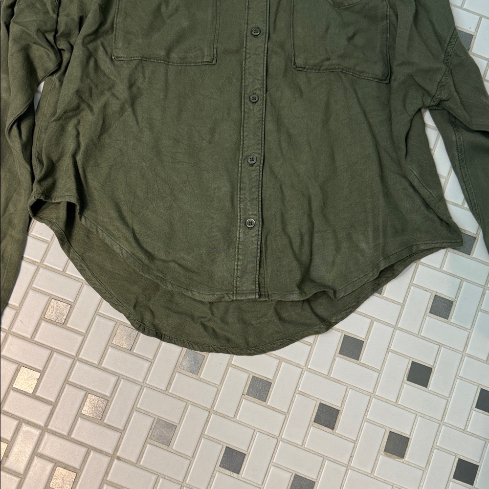 BP. Nordstrom Olive Utility Shirt cropped XXS Rayon Button Front - Picture 10 of 10